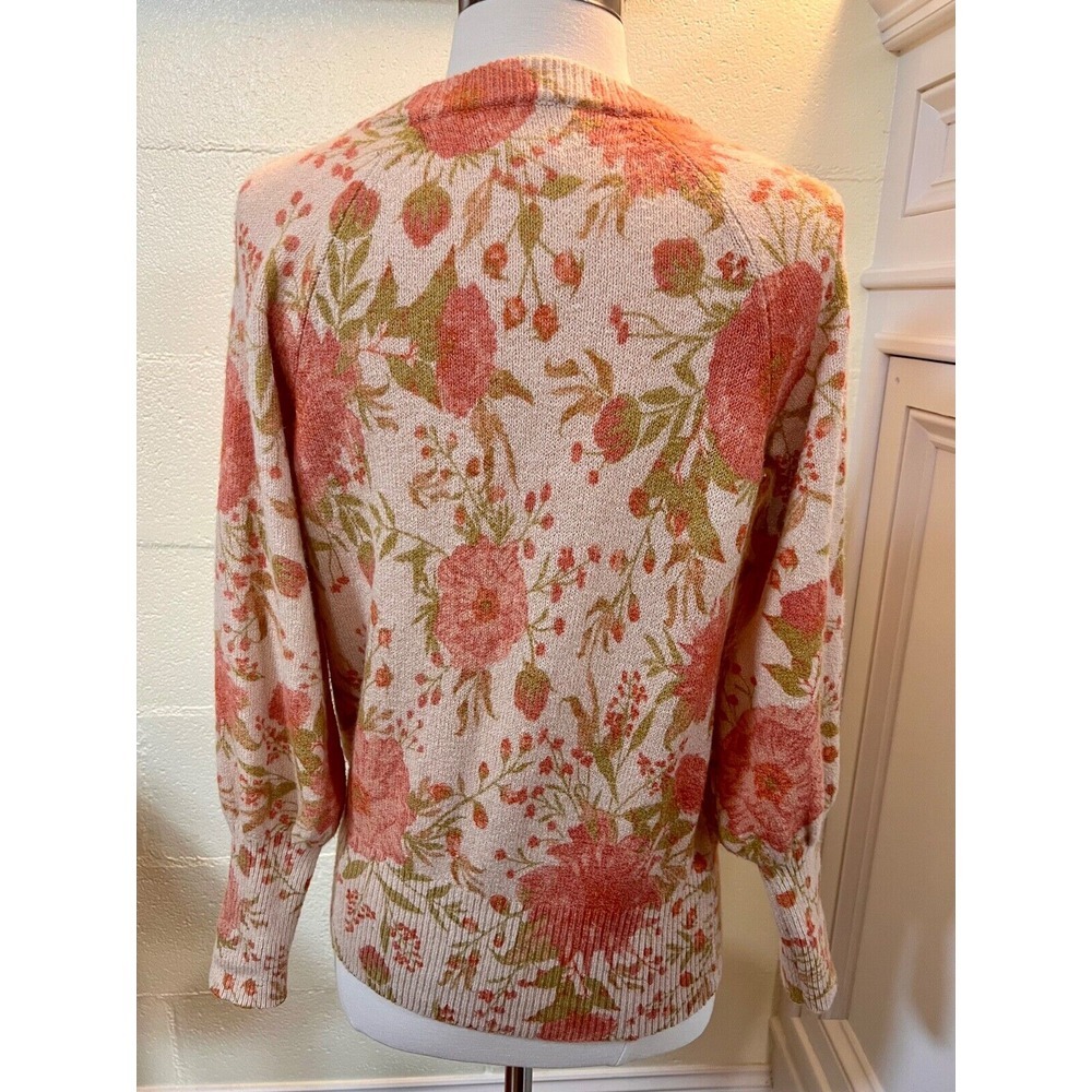New LC Lauren Conrad Floral Print Crewneck Sweater Tan Pressed Peony Womens Sz S - Picture 4 of 8